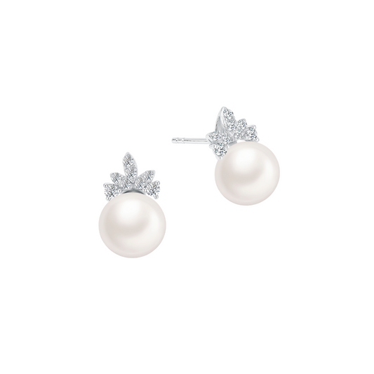 10K Gold Pearl Lab Grown Diamond Earrings