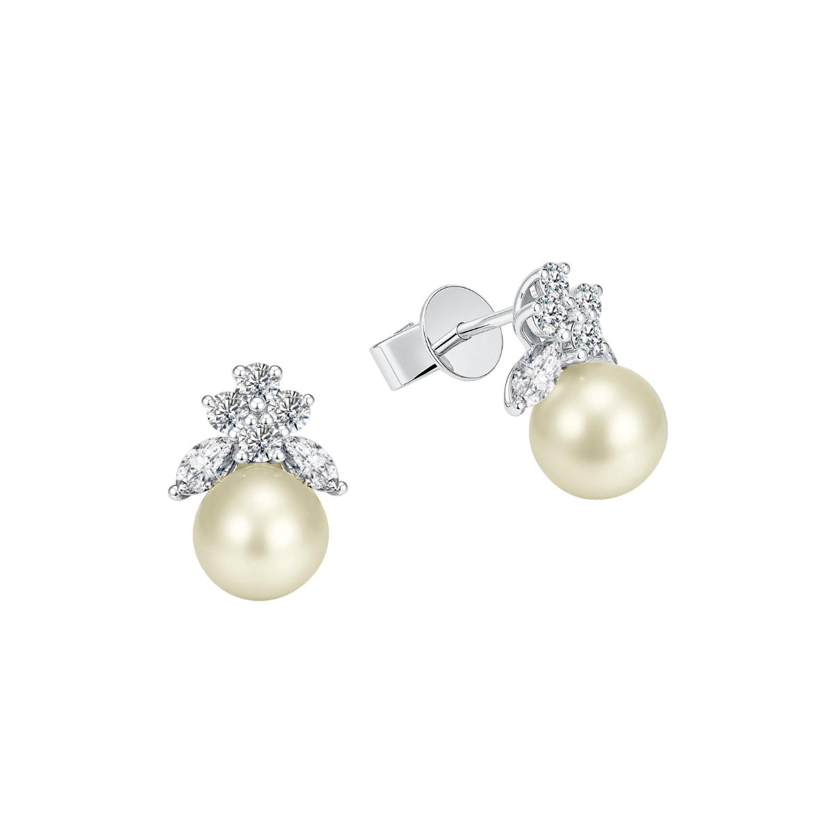 10K Gold Lab Grown Diamond & Fresh Water Pearl Earrings