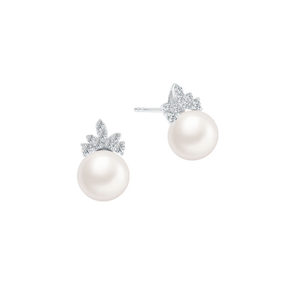 10K Gold Pearl Lab Grown Diamond Earrings